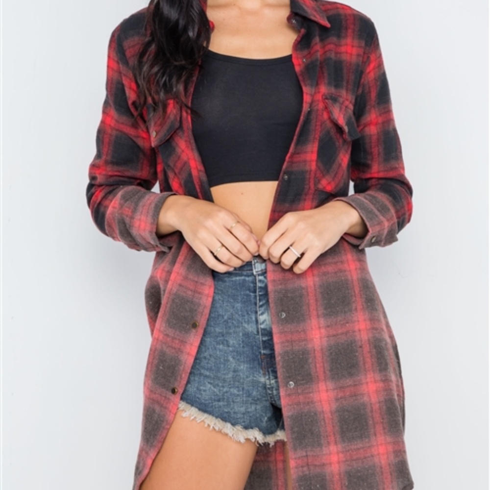 Lumberjack Black & Red Ombre Flannel Shirt Dress - Picture 5 of 5